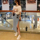 Sexy A-Linien-Rock mit hoher Taille und Schlitz